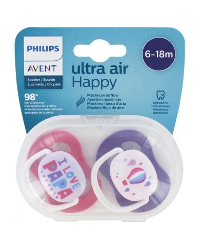Avent 2 Sucettes Ultra Air Silicone Happy 0-6M Fille