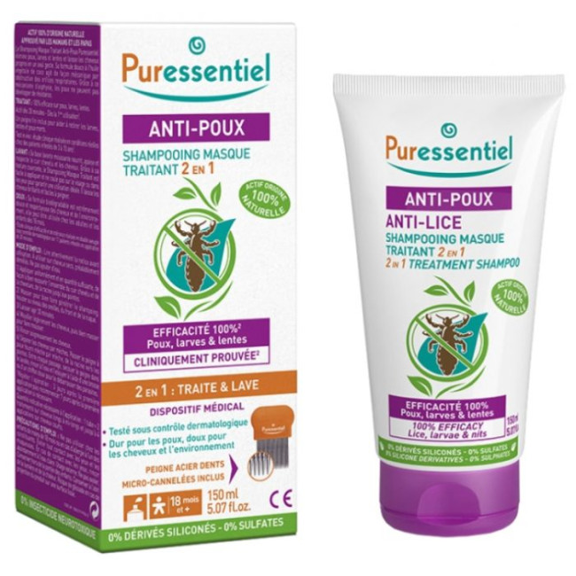 Puressentiel Shampooing Masque Traitant 2 en 1 Anti-Poux + Peigne